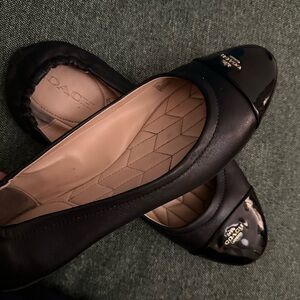 Coach Black Quilted Flats with Glossy Cap Toe